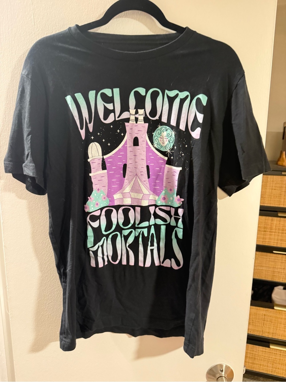 Welcome Coolish Mortals Graphic Tee - Black with Mint & Lavender Print